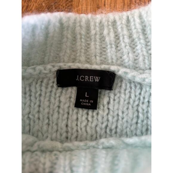 J. Crew Pointelle Sweater Light Mint Green Alpaca Popcorn Flowers Chunky Sz L - Picture 2 of 9